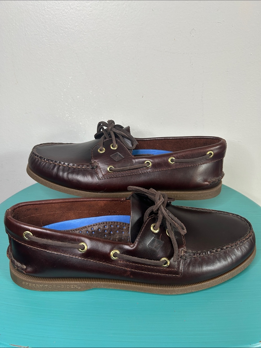 Sperry Top Siders Men’s Dark Brown Amaretto Leather Moc Toe Boat Shoes